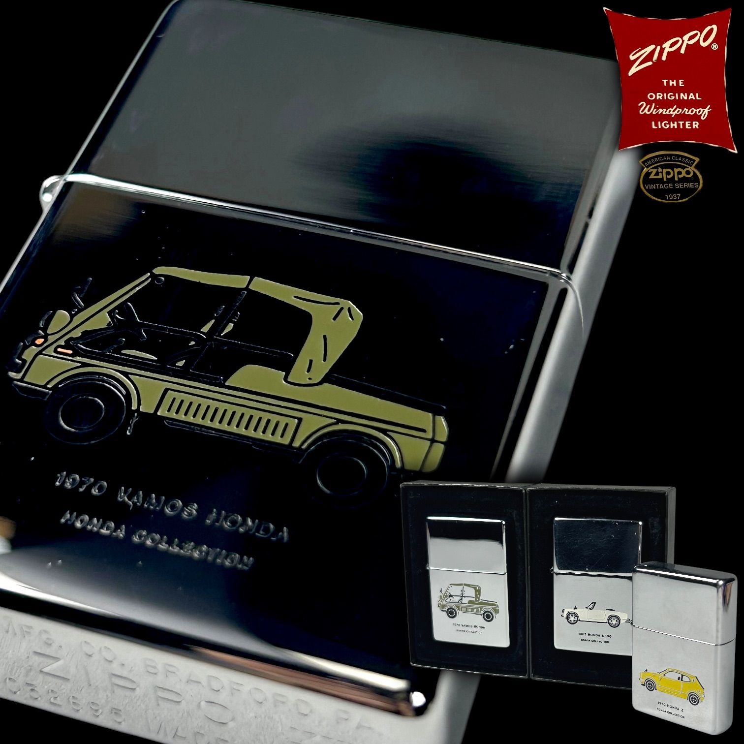 【幽玄】Zippo ホンダコレクション シリーズ 3点纏めて 2/3箱付き 2/3火花有 1970年製 1963年製 オイルライター 喫煙具 シルバー