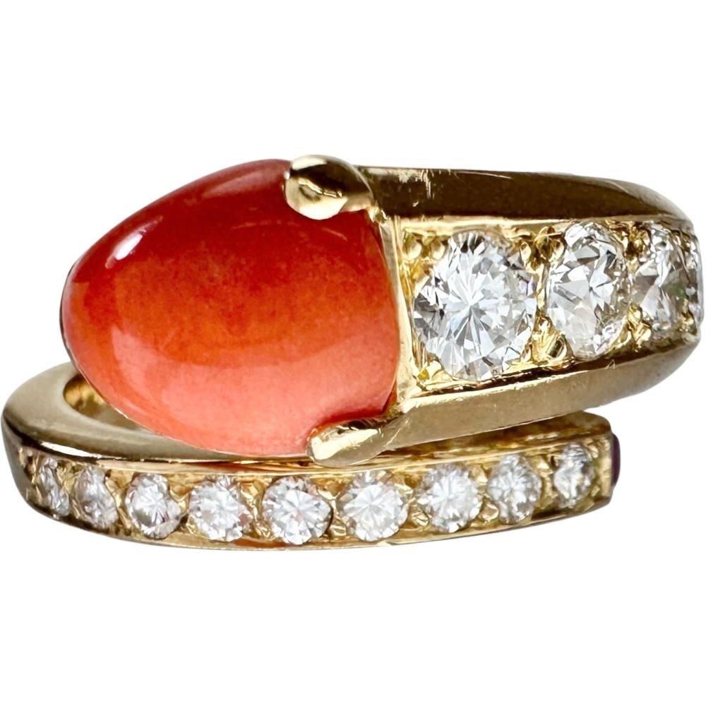 10号 【CARTIER/カルティエ】ヴィンテージ サンゴ/珊瑚 ダイヤモンド