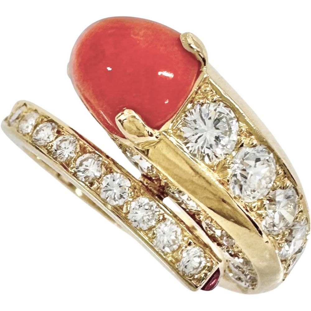 10号 【CARTIER/カルティエ】ヴィンテージ サンゴ/珊瑚 ダイヤモンド