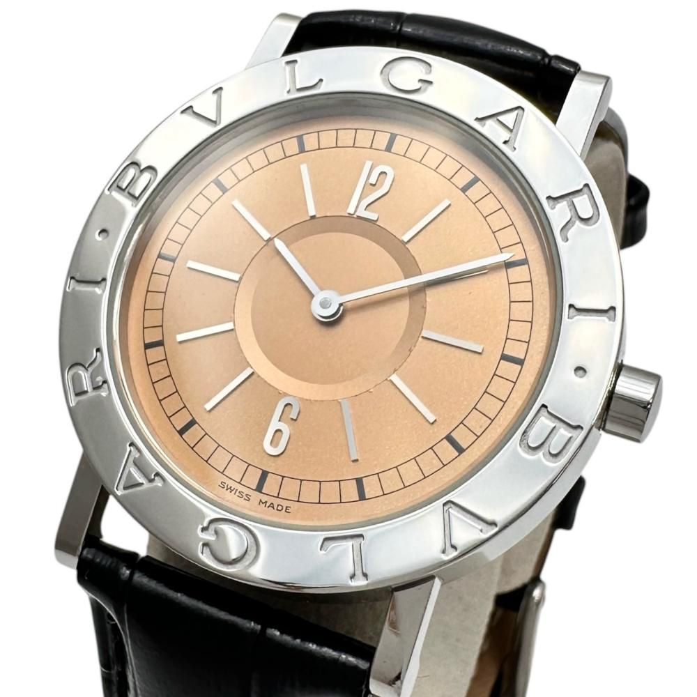 【BVLGARI/ブルガリ】BB33SL 腕時計 ステンレススチール/レザー クオーツ サーモンピンク文字盤/ブラック革（他社製） メンズ 【中古】【真子質店】【GD】