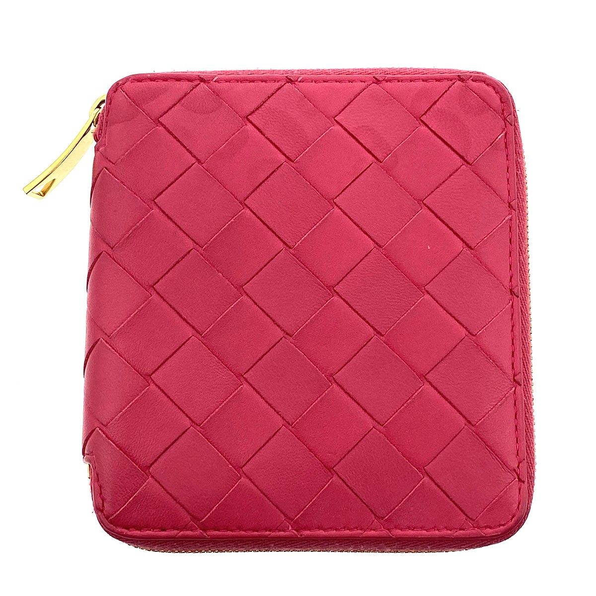 BOTTEGAVENETA ボッテガヴェネタ コンパクト ジップアラウンドウォレット イントレチャート 二つ折り財布 690572 レディース レザー ピンク 中古