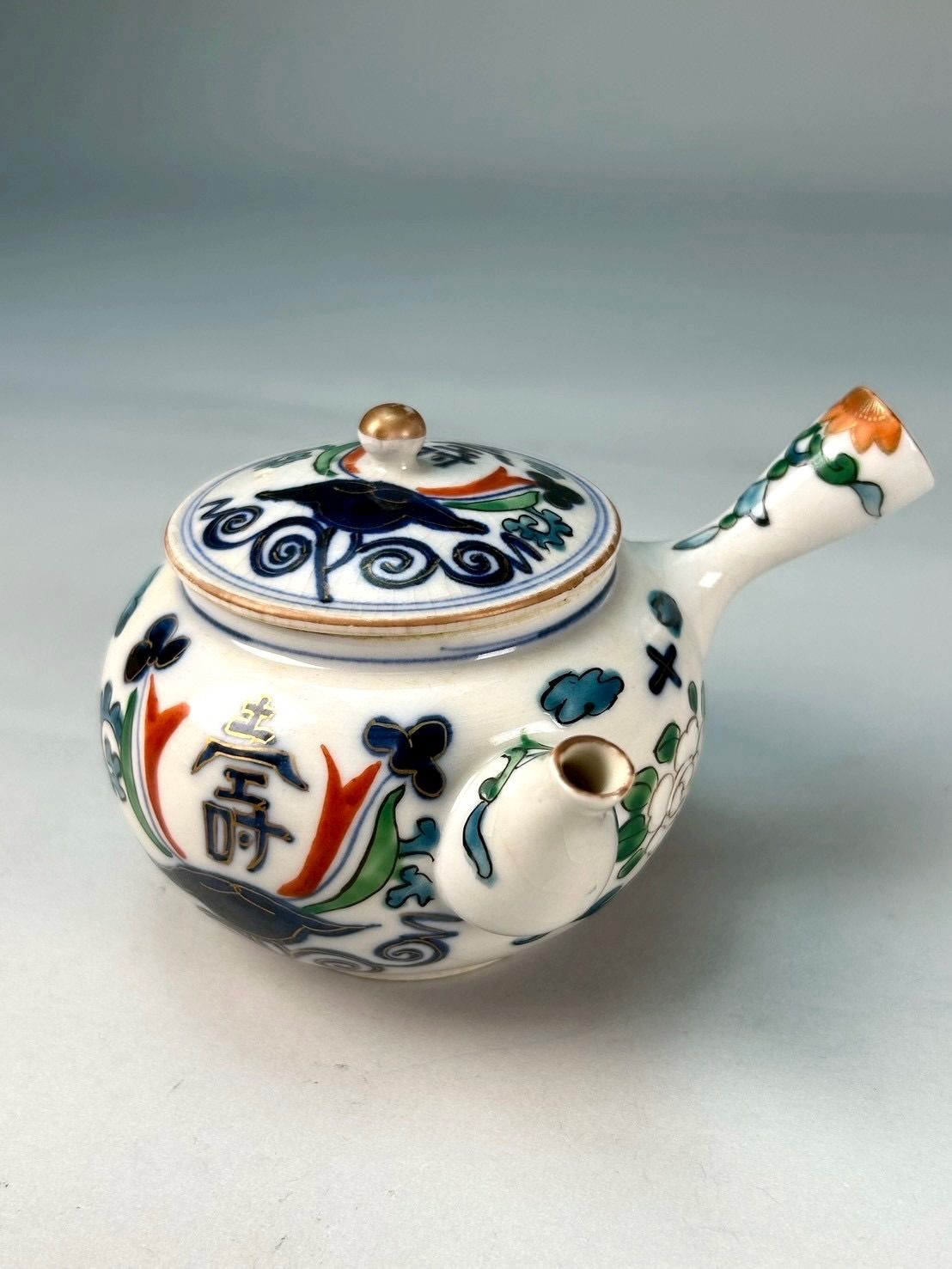 幽玄】中国古玩 珍玩 彩色壽花文 煎茶道具 7点纏めて 急須 水注 煎茶椀