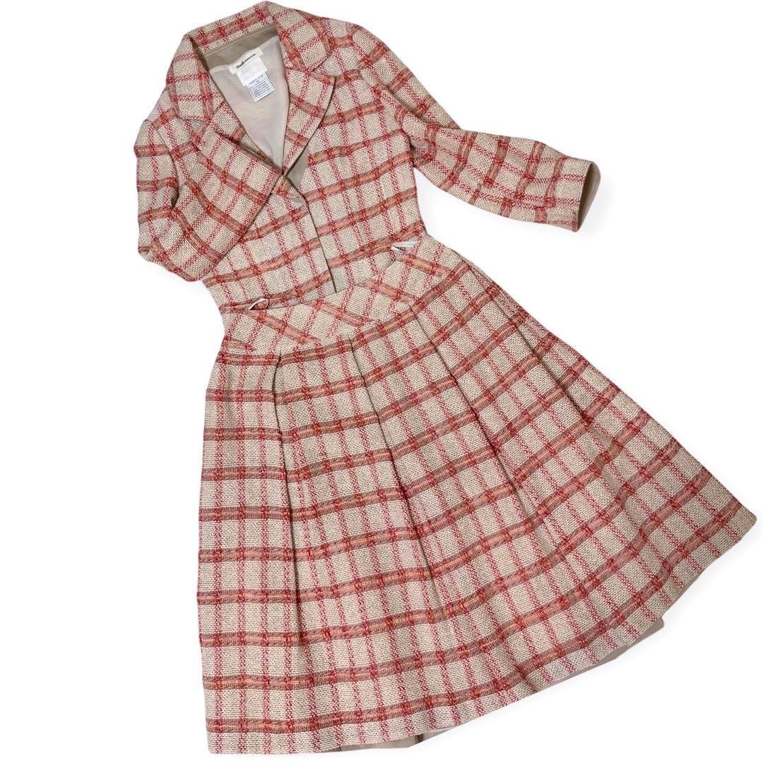 ルネ　René ツイード ジャケット 38 赤 美品 ルネ RENE セットアップ スカーフ ジャケット ツイード Mサイズ