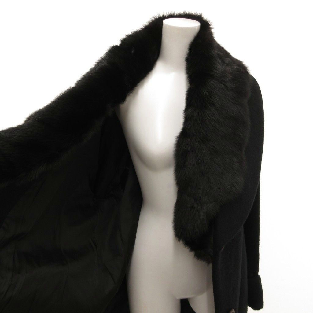 1950s-60sヴィンテージ黒ラムウールミンクファー襟 毛皮ショートコート MONDRIAN ミンクファーコート 毛皮 モヘア混 ビーバー仕上げ 42 黒