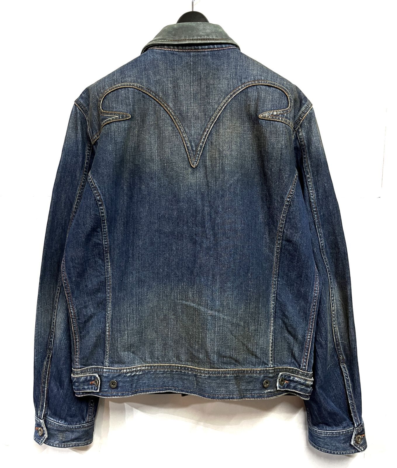 ITALY製 vintage DIESEL 襟レザー デニムジャケット 短丈 DIESEL｜ディーゼル 襟レザー ヴィンテージ加工 デニムジャケット