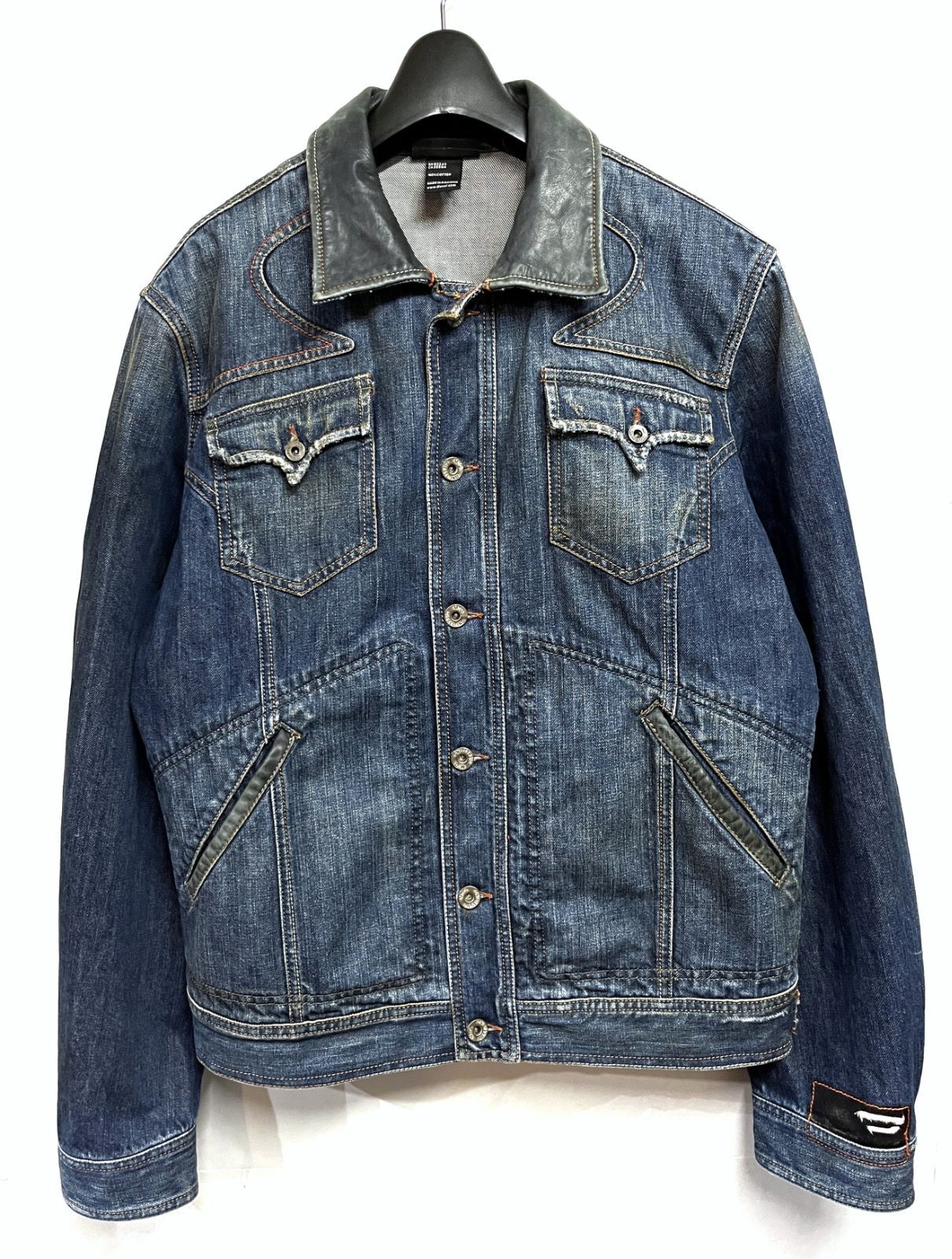 DIESEL｜ディーゼル 襟レザー ヴィンテージ加工 デニムジャケット