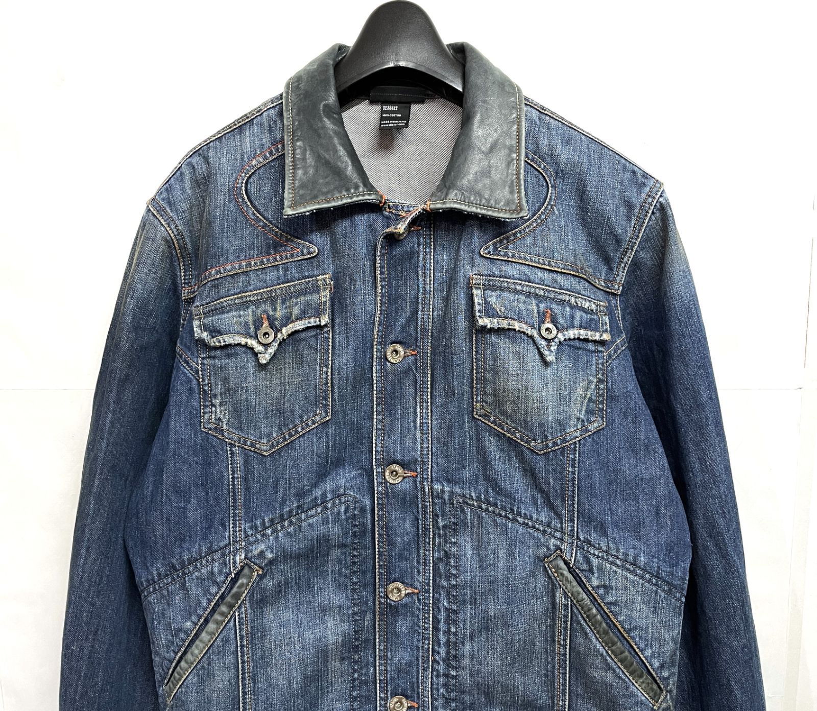 DIESEL｜ディーゼル 襟レザー ヴィンテージ加工 デニムジャケット