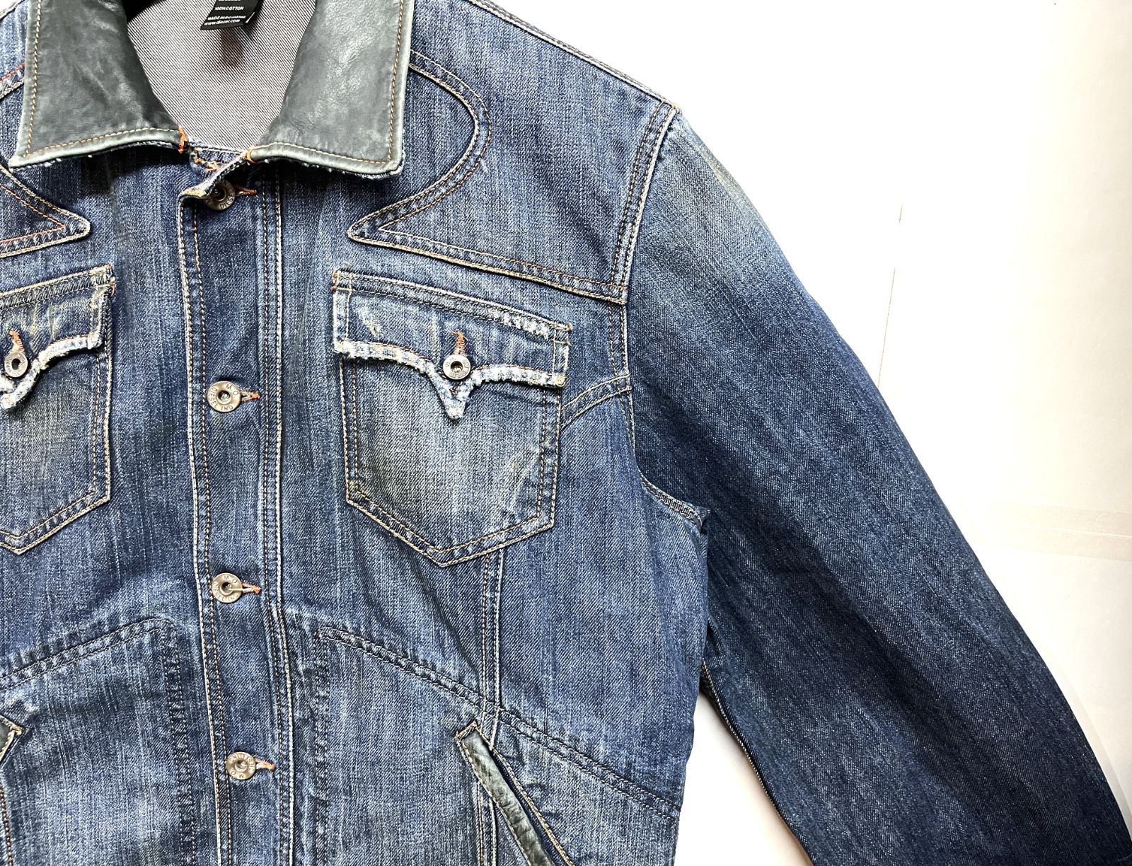 DIESEL｜ディーゼル 襟レザー ヴィンテージ加工 デニムジャケット