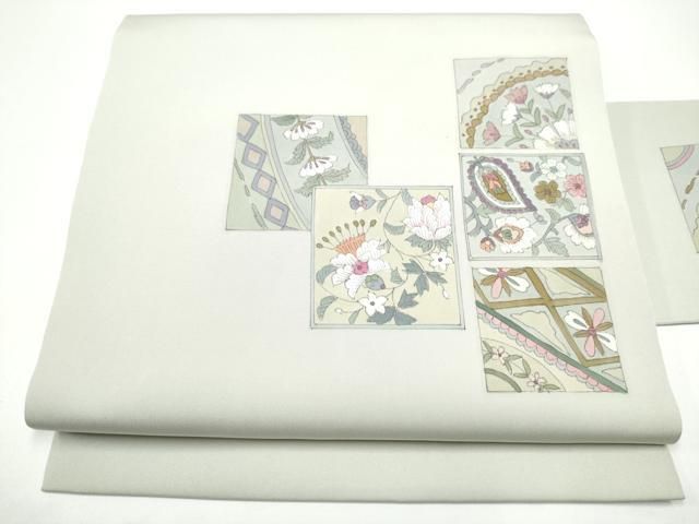 平和屋着物●塩瀬　九寸名古屋帯　色紙重ね吉祥花文　正絹　逸品　CABG6264hy