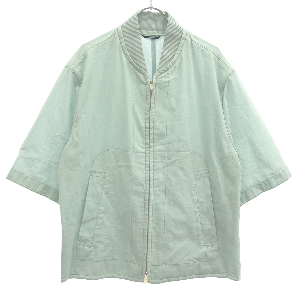 HERMES エルメス 25SS ジップアップ ショートスリーブオーバーシャツ ブルー 48