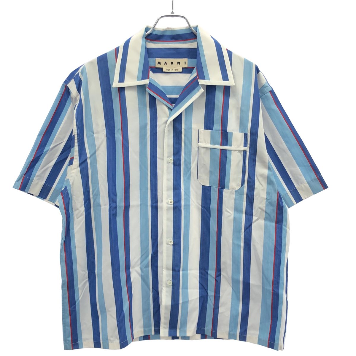 MARNI マルニ 20SS ヤーンダイコットポプリン ショートスリーブシャツ CUMU0139A0 S52538 ブルー 48