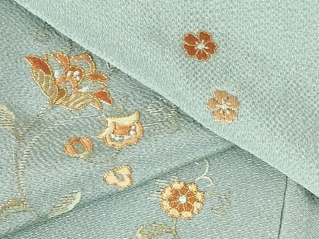 平和屋着物●訪問着　駒刺繍　総刺繍　更紗花文　鬼しぼ縮緬　金糸　正絹　逸品　DABH0569op