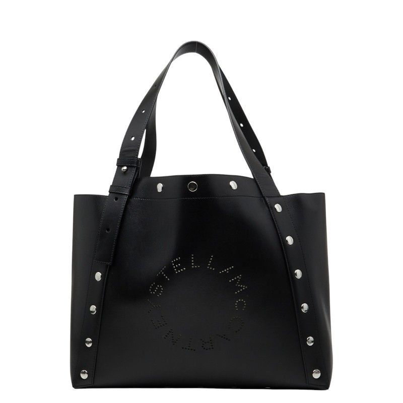 ステラマッカートニー パンチングロゴ トートバッグ ハンドバッグ ブラック レザー レディース Stella McCartney【255-74808】