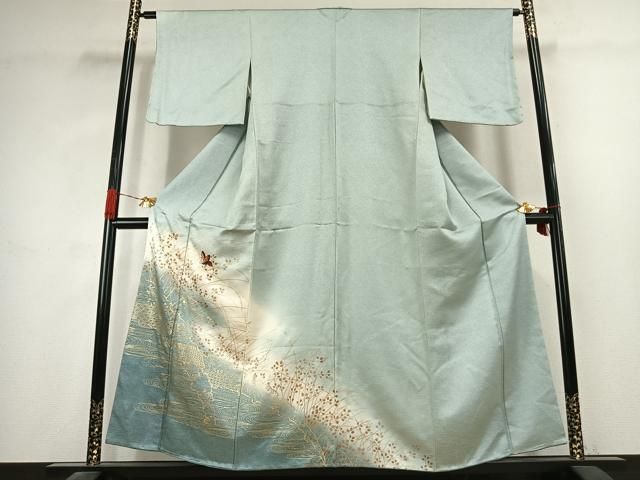 平和屋着物●訪問着　刺繍　花蝶文　暈し染め　金彩　正絹　逸品　未使用　AABK1342fy