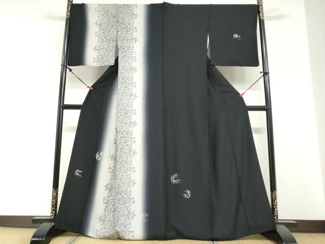 平和屋着物●訪問着　草花丸文　暈し染め　黒地　金彩　正絹　逸品　DABI2059ud 42,250円