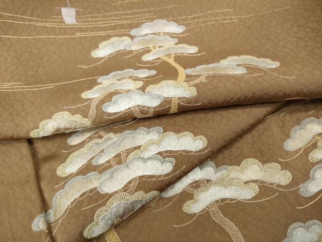 平和屋着物●中国三大刺繍　相良刺繍　総刺繍　訪問着　船　松　正絹　逸品　CABI9987ut
