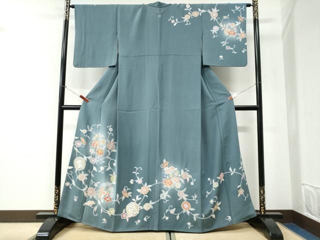 平和屋着物●訪問着　駒刺繍　牡丹飛鶴花唐草文　蛍暈し　金彩　正絹　逸品　CABI2796yc