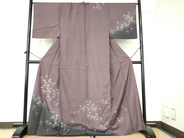 平和屋着物●訪問着　紬地　草葉文　暈し染め　正絹　逸品　DABH0683op