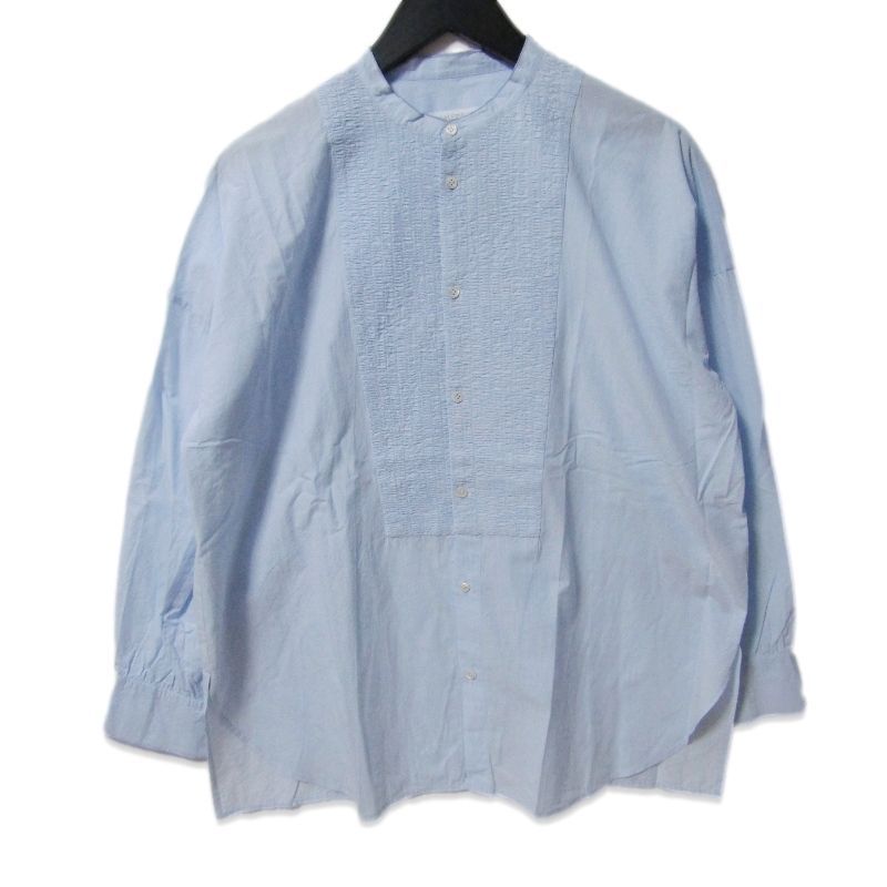 美品 GALERIE VIE ギャルリーヴィー 長袖シャツ 23-01-54-01102 コットンサッカー シャーリングブザムシャツ ブルー F 27114076