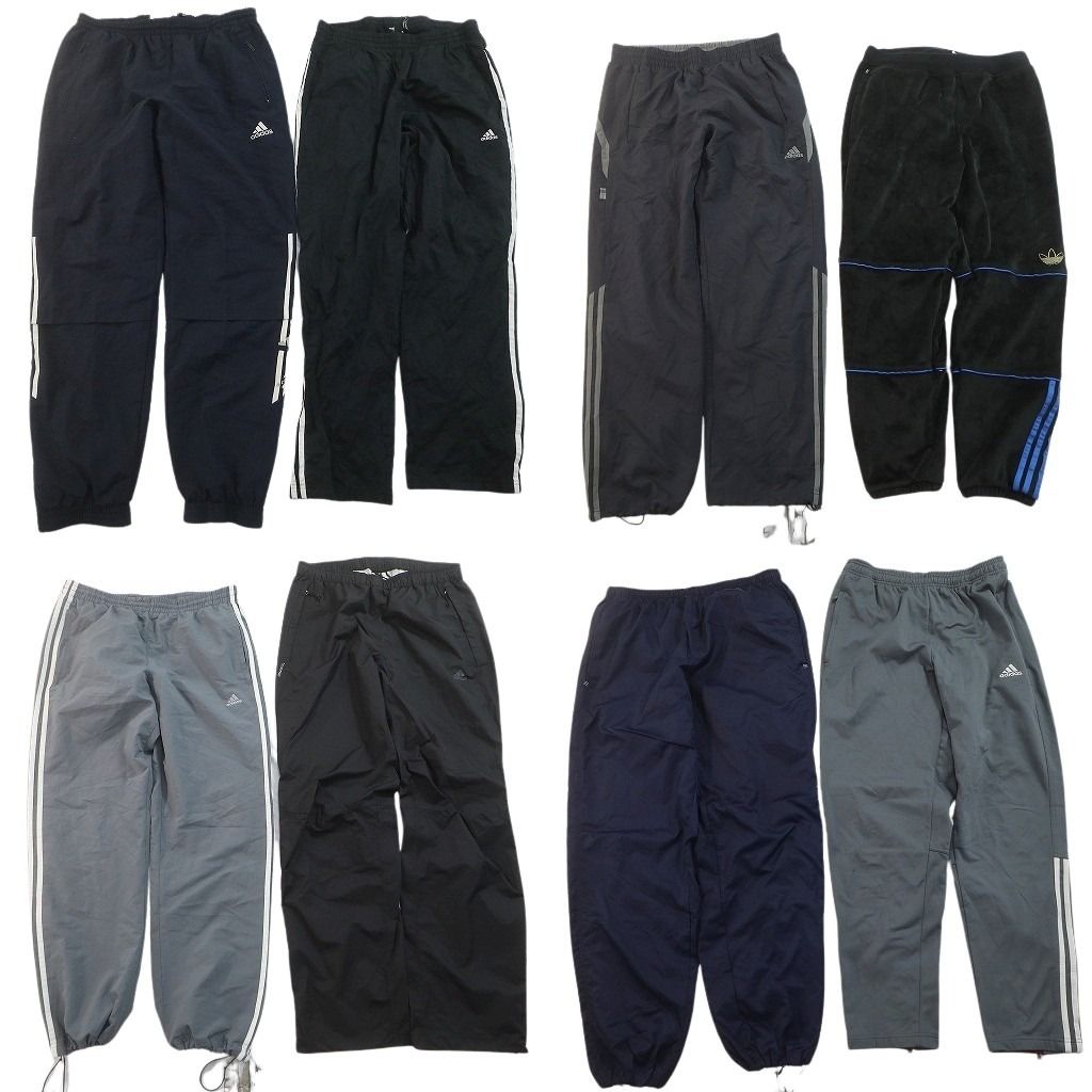 古着卸 まとめ売り アディダス パンツ 8枚セット ( メンズ M ) ナイロン スリーストライプス トレフォイル 中古 古着 NF4388