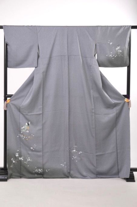 童子　訪問着　グレー