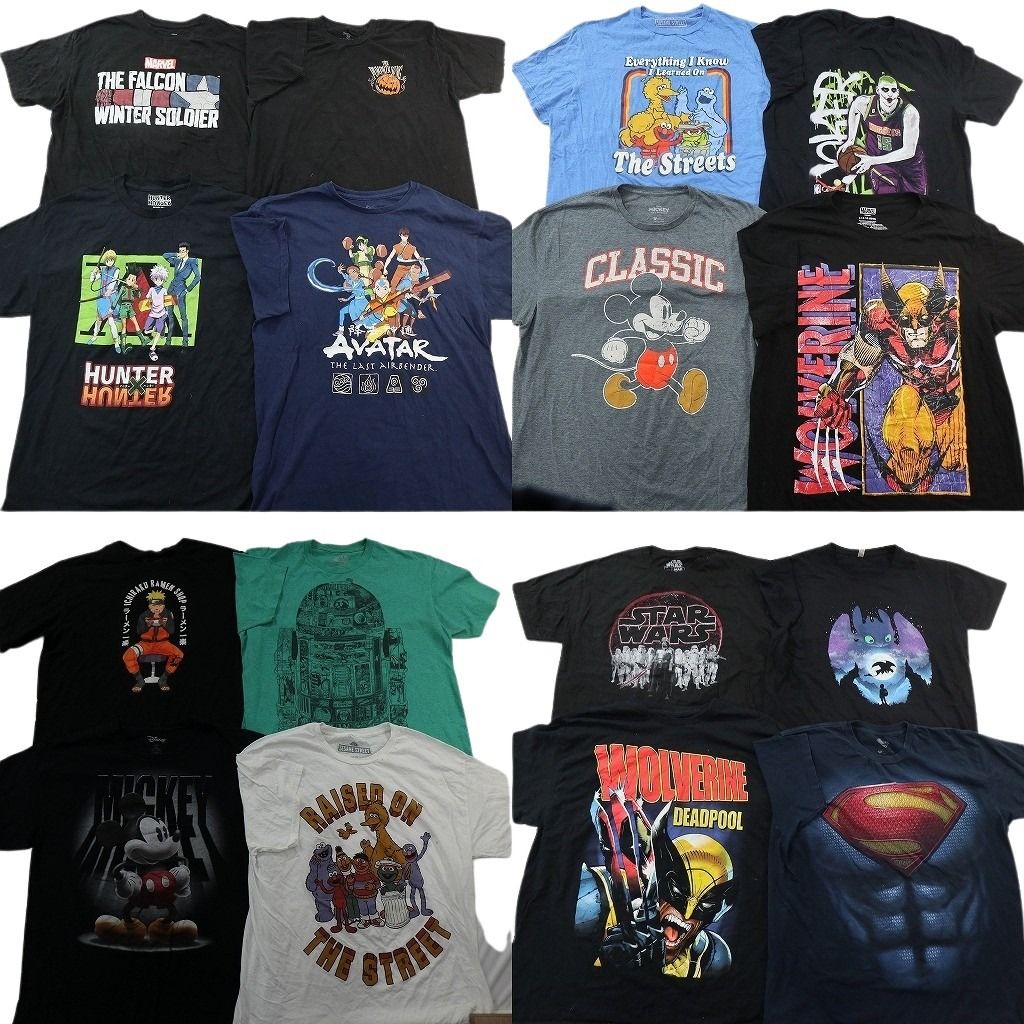 古着卸 まとめ売り キャラクター Tシャツ 16枚セット ( メンズ L) ミッキー スターウォーズ ハンターハンター 中古 古着 NF4618