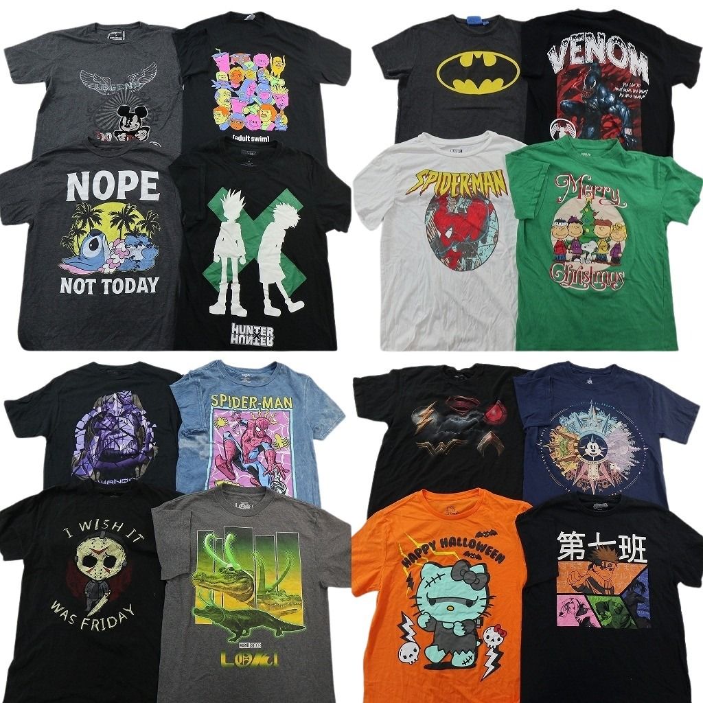 古着卸 まとめ売り キャラクター Tシャツ 16枚セット ( メンズ Ｍ ) ミッキー スティッチ バッドマン スパイダーマン   古着 NF4620