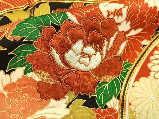 平和屋着物□豪華振袖 駒刺繍 花青海波 金彩 正絹 逸品 BAAX6531hj