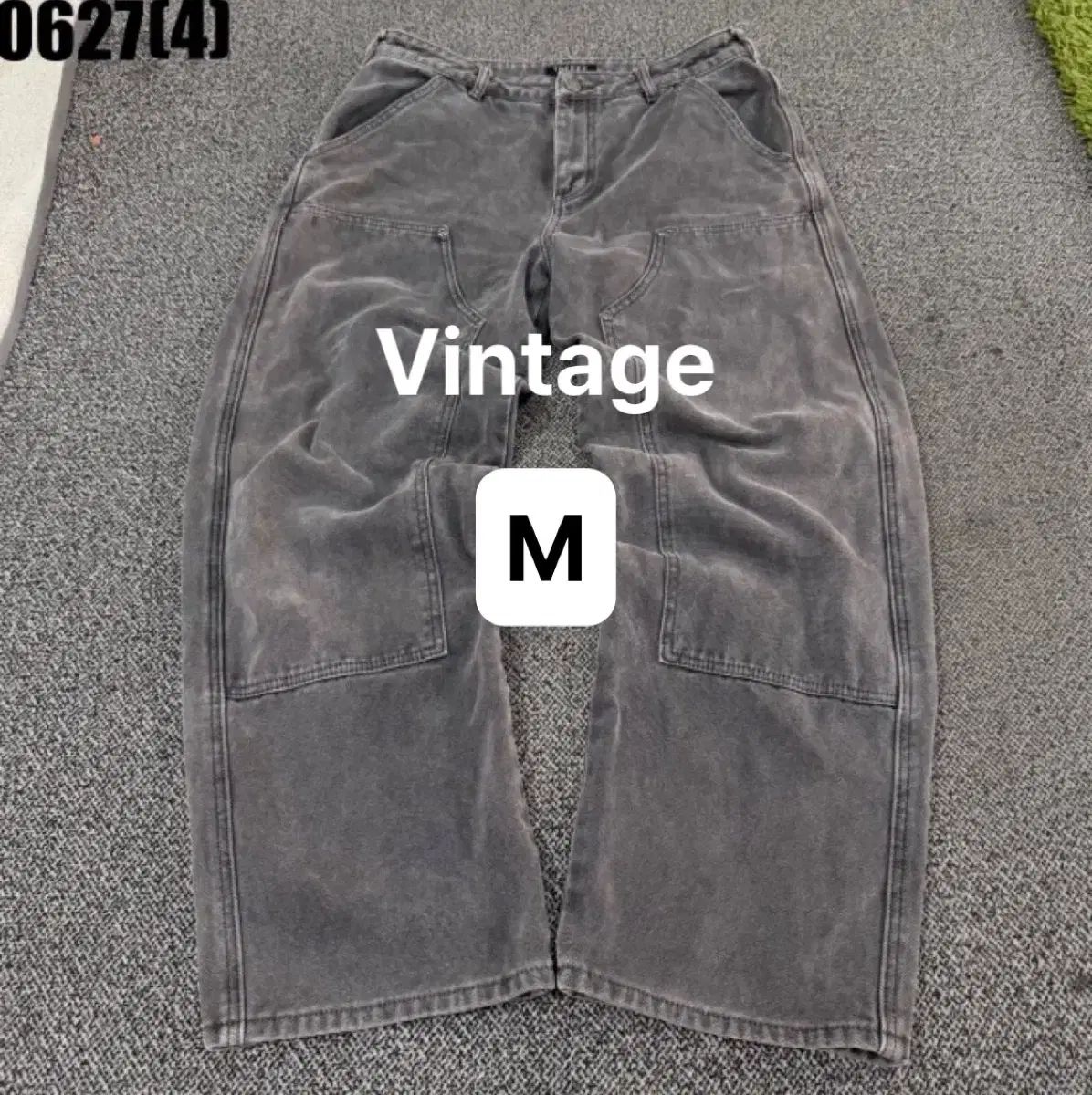 カーゴパンツ ウォッシュ加工 ワイドストレートカーゴパンツ M グレー 