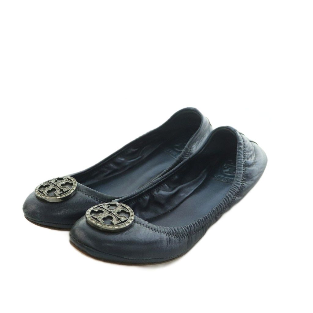 トリーバーチ TORY BURCH バレエシューズ メタリックロゴ 6M 23.0cm 紺