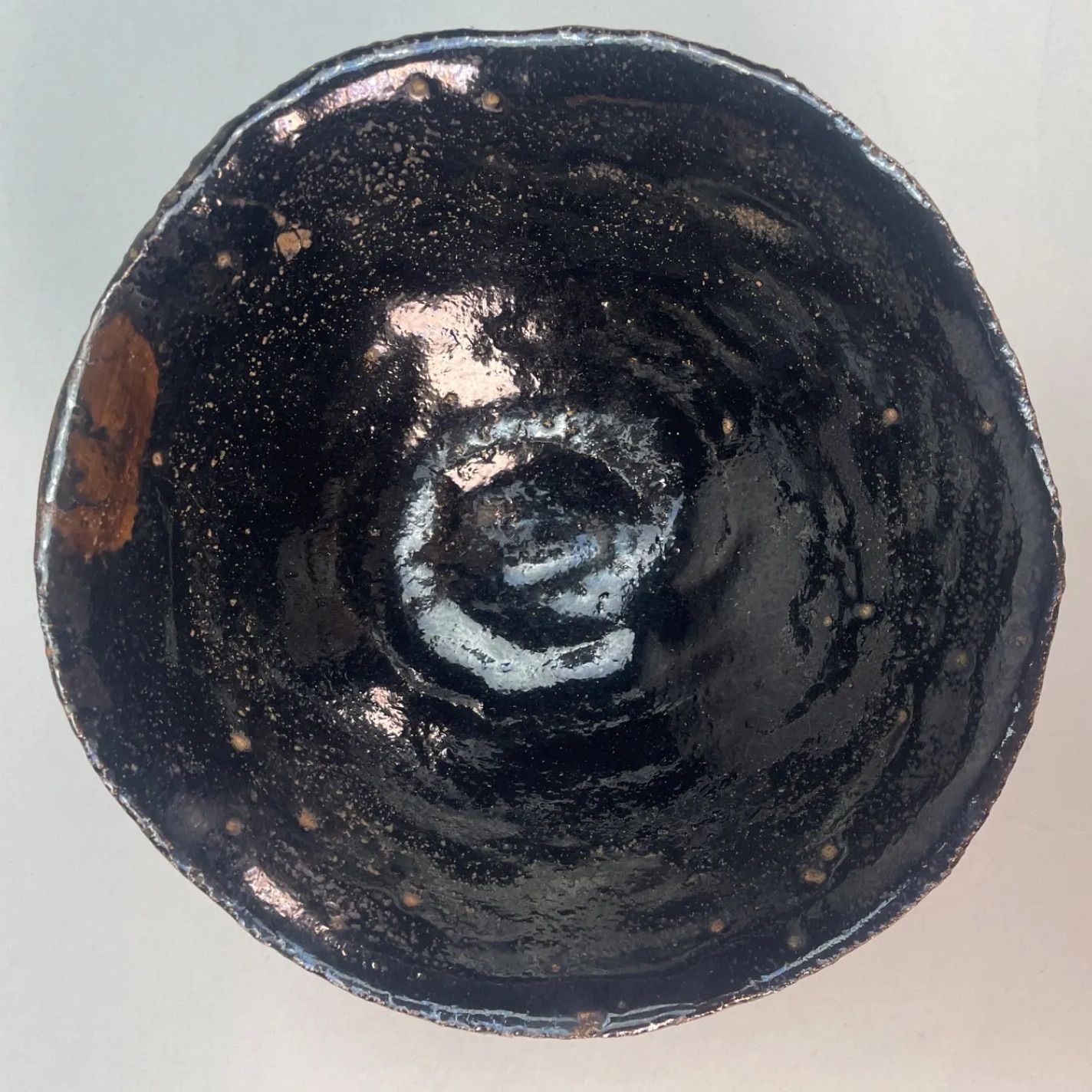 幽玄】楽焼 九代楽吉左衛門(了入) 黒茶碗 共箱 無落款 茶道具 煎茶道具