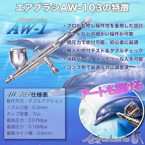 R★【エアブラシワークス】エアブラシコンプレッサー エアブラシセット AW-C1 12V2A 24Wハイパワー12L/min アートも描ける プロのサポート付き 入門用 初心者に最適 ホビー塗装セット ハンドピース ダブルアクション 口径0. 54af926e