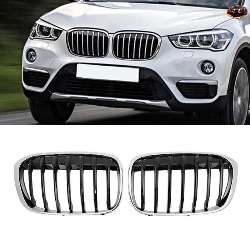 車のフロントキドニーバンパーグリル レーシンググリル BMW X1 F48 F49 16-19 シルバーフレームコアグリル ABS 10,436円