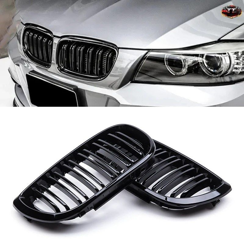 カーボンファイバー製キドニーグリル、レーシンググリル、車のフロントバンパーグリル、BMW E46 3シリーズ 02-05 4ドア、グロスデュアルラ