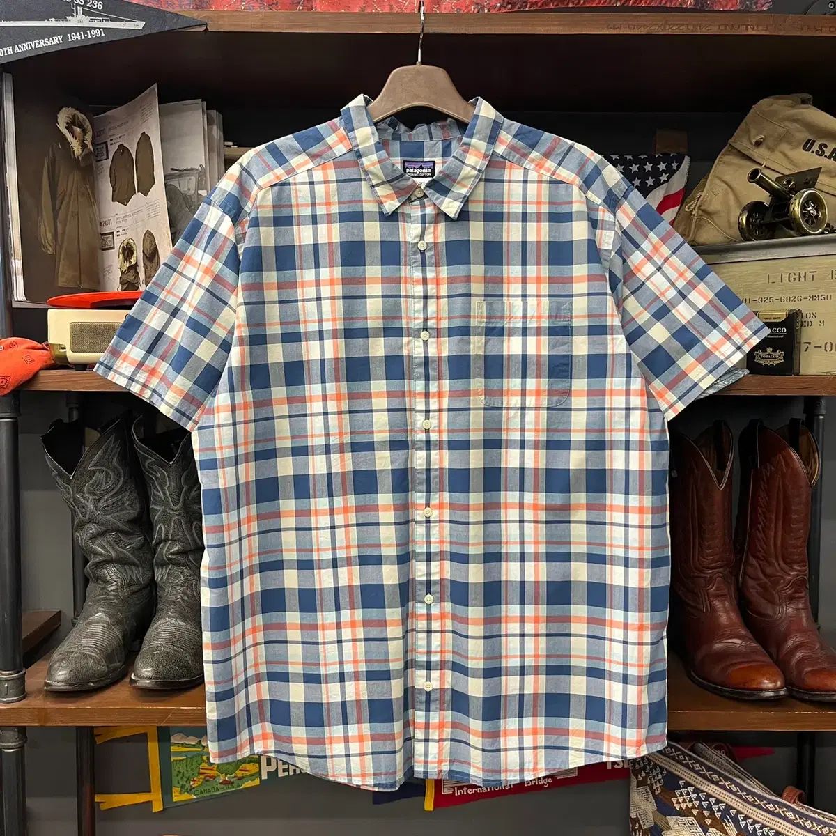 SP14 patagonia オーガニックコットン マドラスチェック Outdoor アウトドア 半袖 シャツ N1841