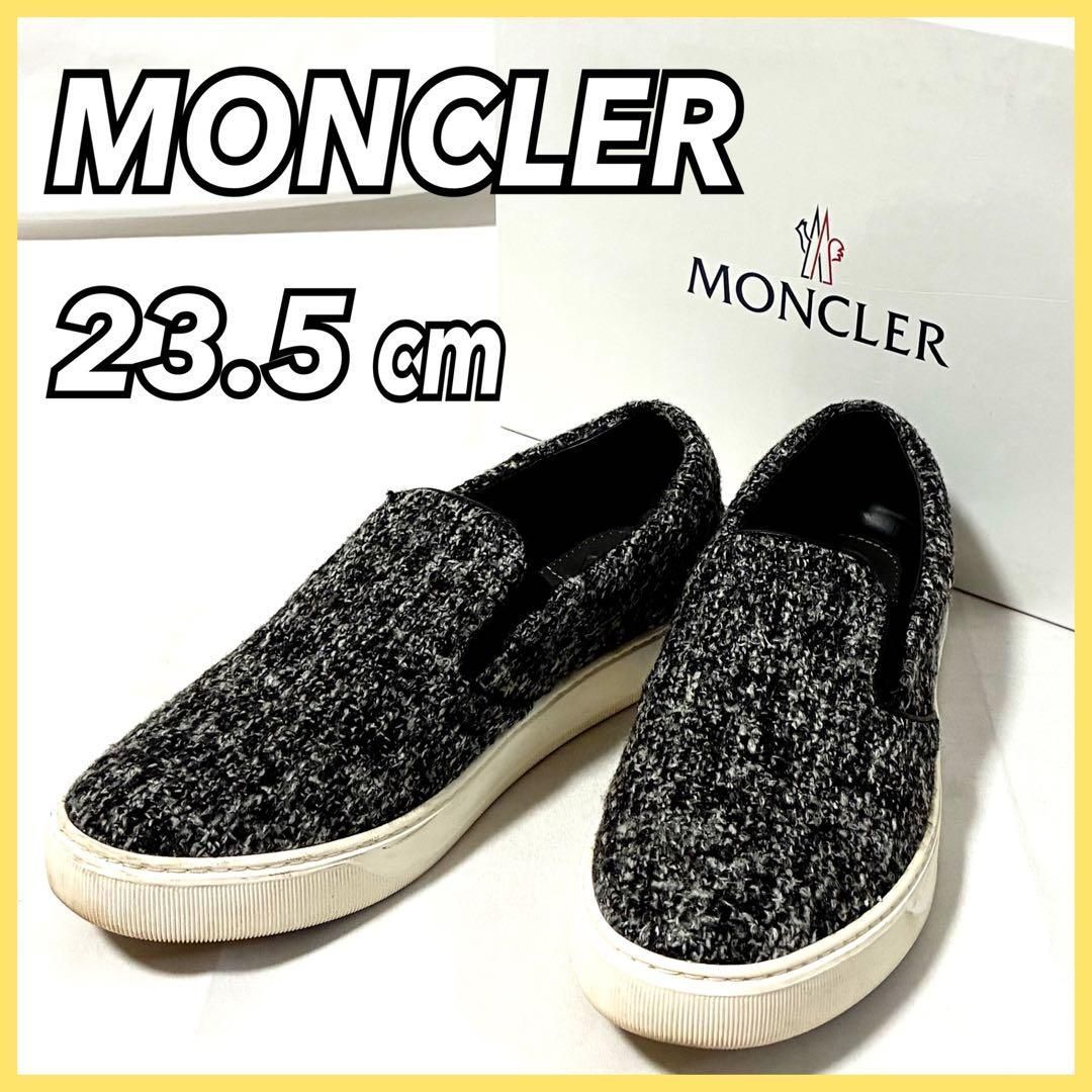 MONCLER ツイード調 ウールスリッポン スニーカー シューズ サイズ37 （約23.5cm） グレー モンクレール レディース 靴