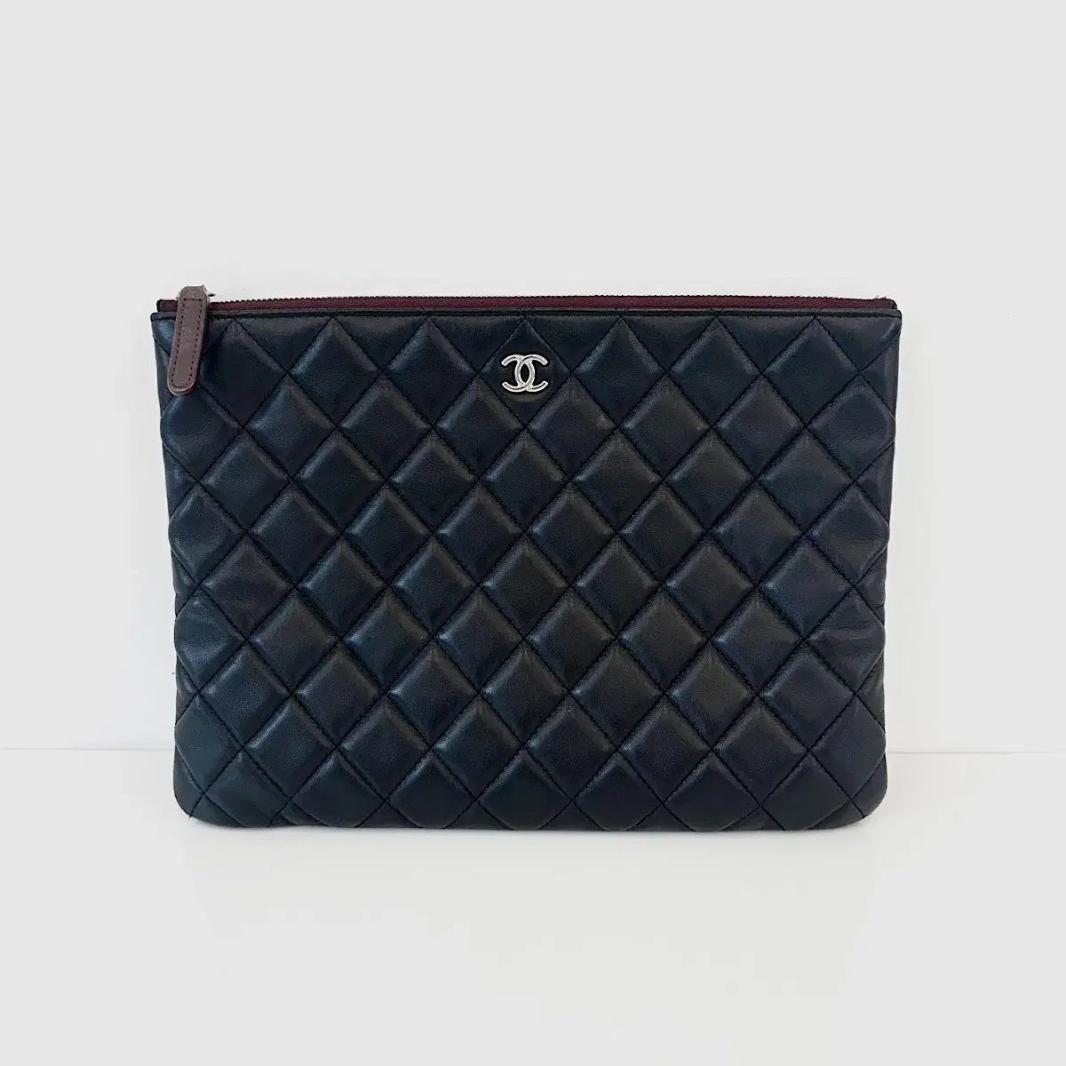 フルセット CHANEL シャネル ラム スキン クラッチバッグ シルバー Mサイズ
