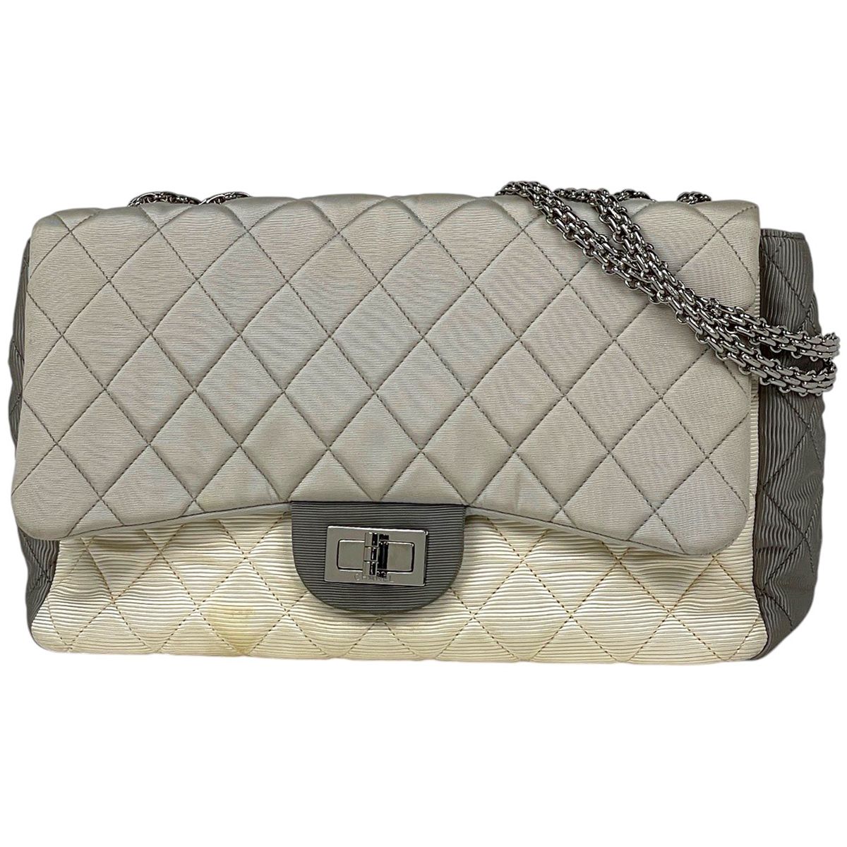 シャネル CHANEL 2.55ライン チェーン ショルダーバッグ Wチェーン マトラッセ ファブリック グレージュ レディース 【中古】