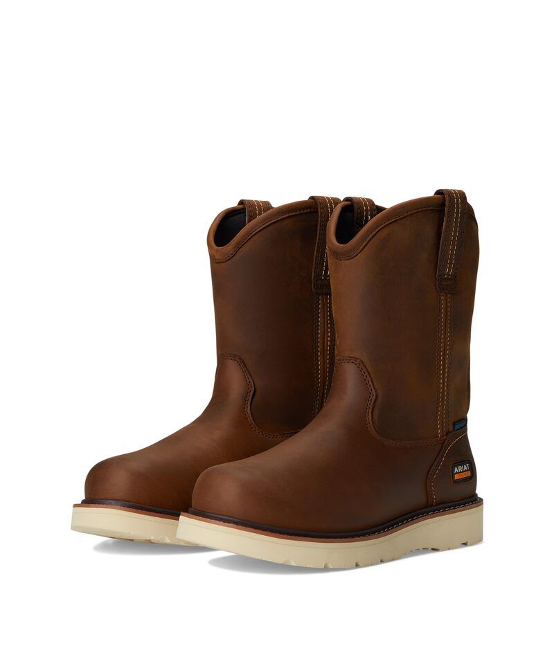 アリアト メンズ シューズ ブーツ・レインブーツ Ariat Rebar Wedge PullOn Waterproof Work Boots Distressed Brow