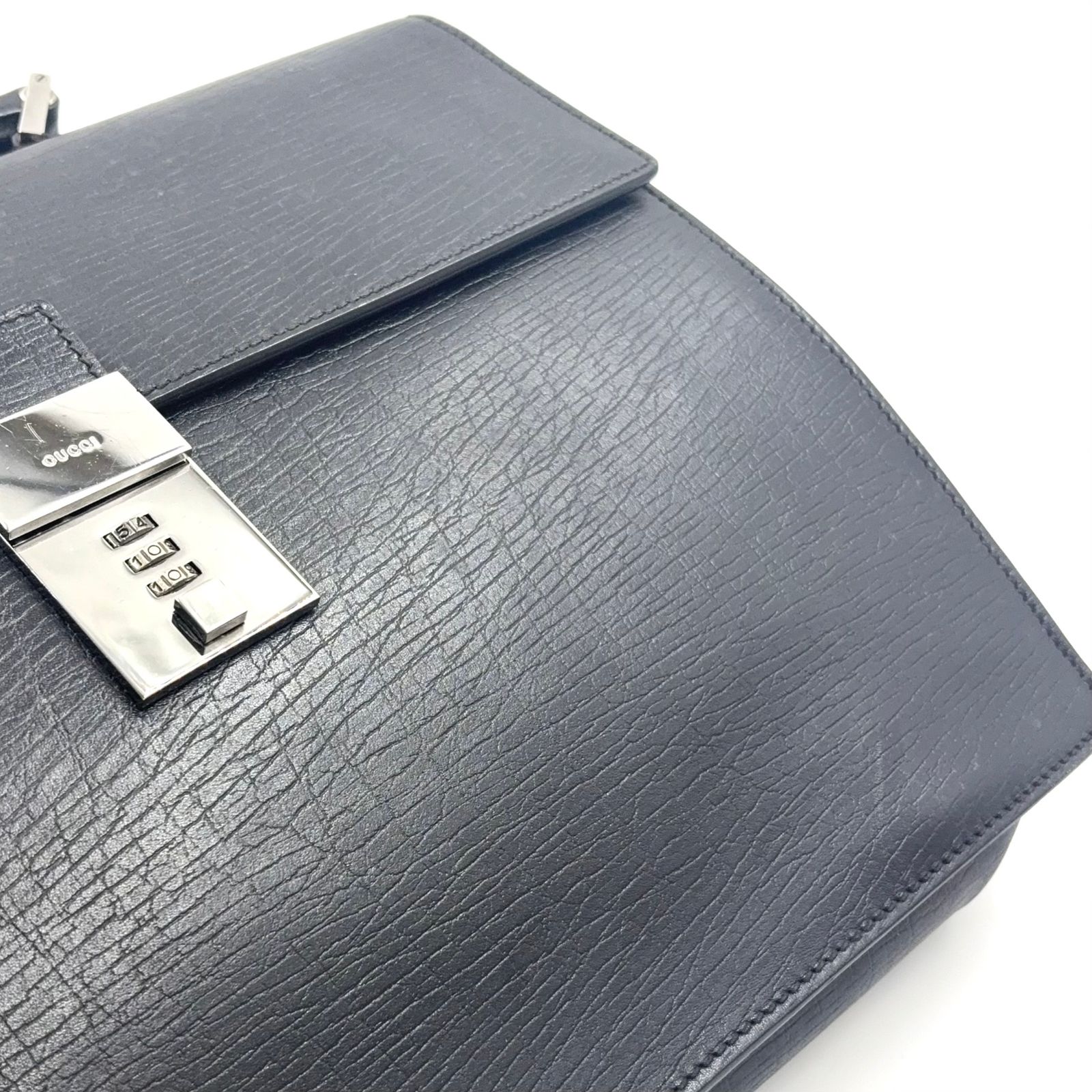 GUCCI グッチシマ レザー ブラック ビジネスバッグ シルバー 34044