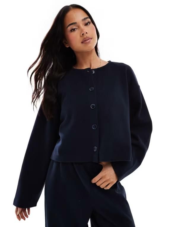 ミスセルフフリッジ レディース アウター カーディガン Miss Selfridge soft rib cardigan NAVY ネイビー