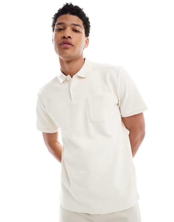 オンリーアンドサンズ メンズ トップス ポロシャツ ONLY SONS textured short sleeve polo shirt in cream Egret クリーム
