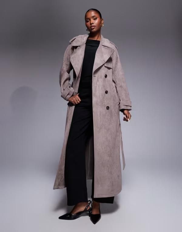 リバーアイランド レディース アウター コート スエード River Island suedette double breasted trench coat PURPLE パープル