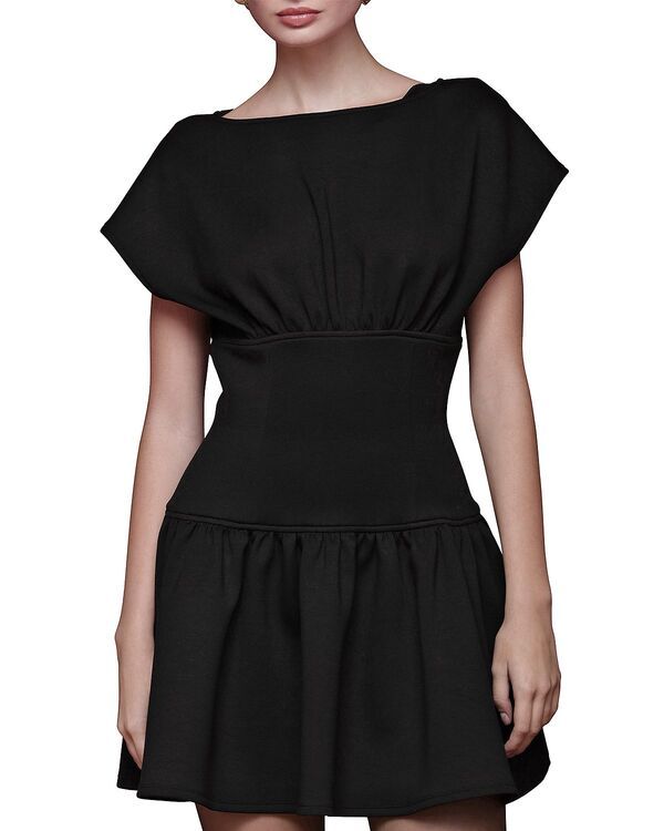 アヴェックレフィーユ レディース トップス ワンピース ミニ Avec Les Filles Boat Neck Drop Waist Mini Dress Black ブラック