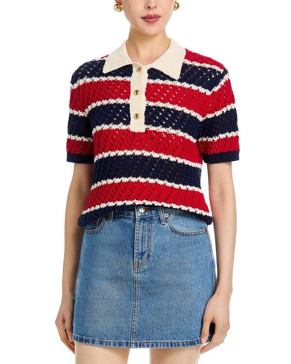 アクア レディース アウター ニット・セーター AQUA Striped Short Sleeved Rugby Sweater Exclusive RedNavy ネイビー