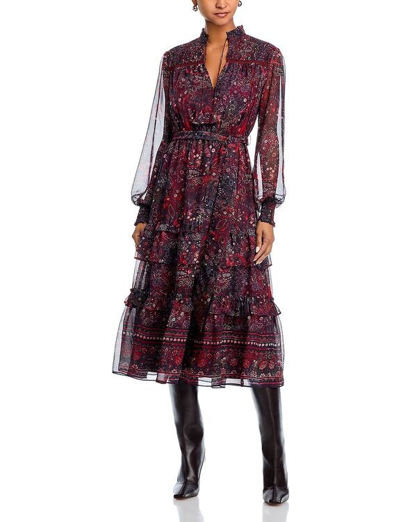 アクア レディース トップス ワンピース ミディ AQUA Long Sleeve Paisley Border Dot Midi Dress Exclusive Metallic Paisley メ