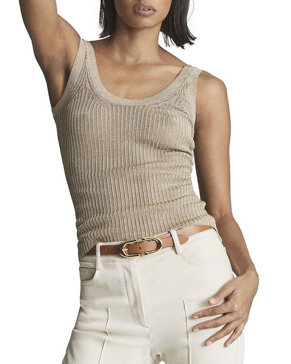 レイス レディース トップス シャツ トール ノースリーブ REISS Imogen Metallic Sleeveless Top Gold ゴールド