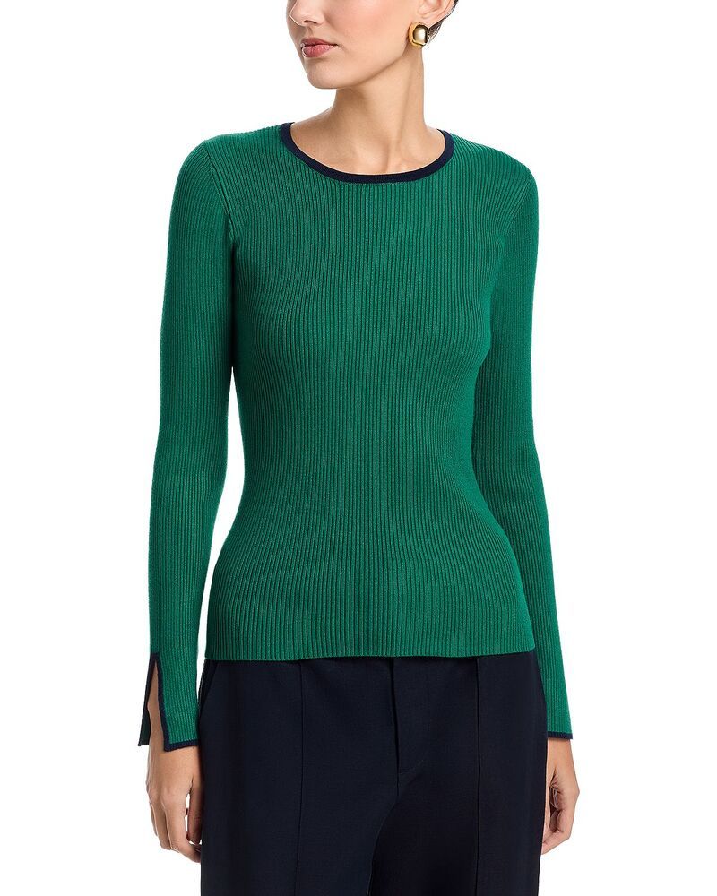 ティー・タハリ レディース アウター ニット・セーター クルーネック コントラスト Tahari Long Bell Sleeved Rib Contrastipping Crewneck Pullo