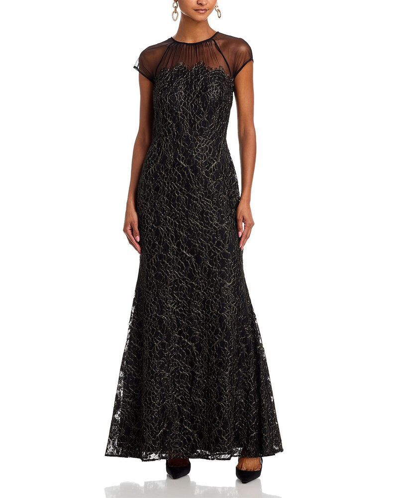 エリザジェイ レディース トップス ワンピース キャップ Eliza J Raglan Cap Sleeve Shirred Illusioneck Mermaid Gown Black Gold ブ