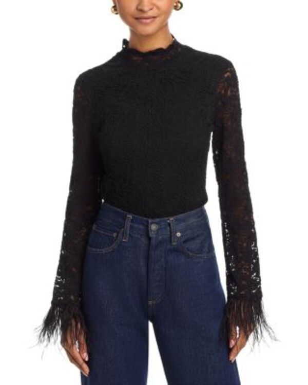アクア レディース トップス シャツ レース AQUA Feather Trim Lace Top Exclusive Black ブラック